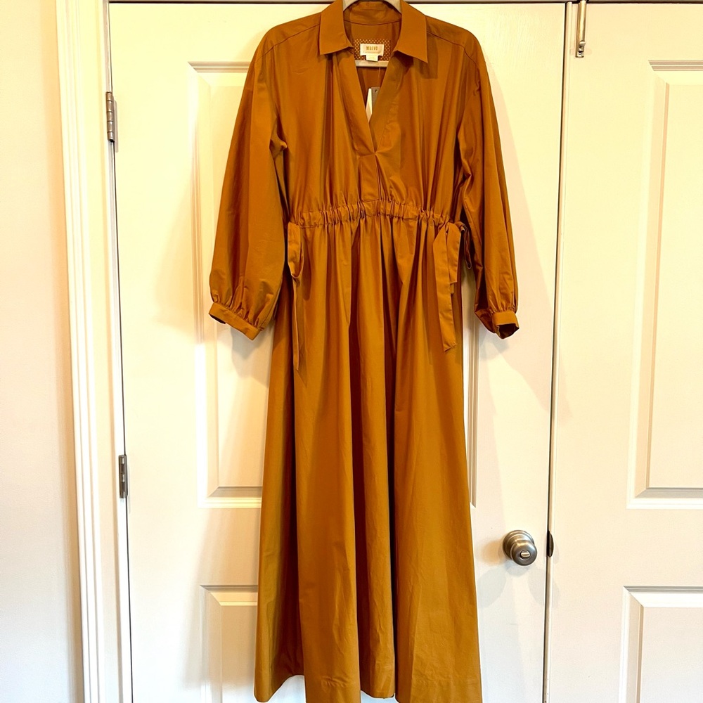 NEW Maeve Cinched Waist Cotton Maxi Shirt Dress Anthropologie Cedar, Medium, NWT - Picture 5 of 15